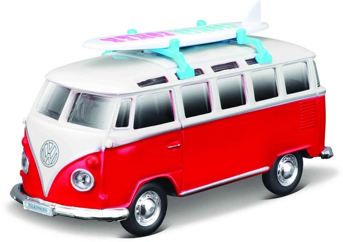 Maisto Volkswagen Samba - Modelauto - Schaal 4,5" - Rood/Wit