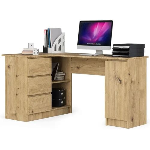 Akord Hoekbureau B20 155 cm Links - Eiken Artisan - 3 Laden en 4 Planken
