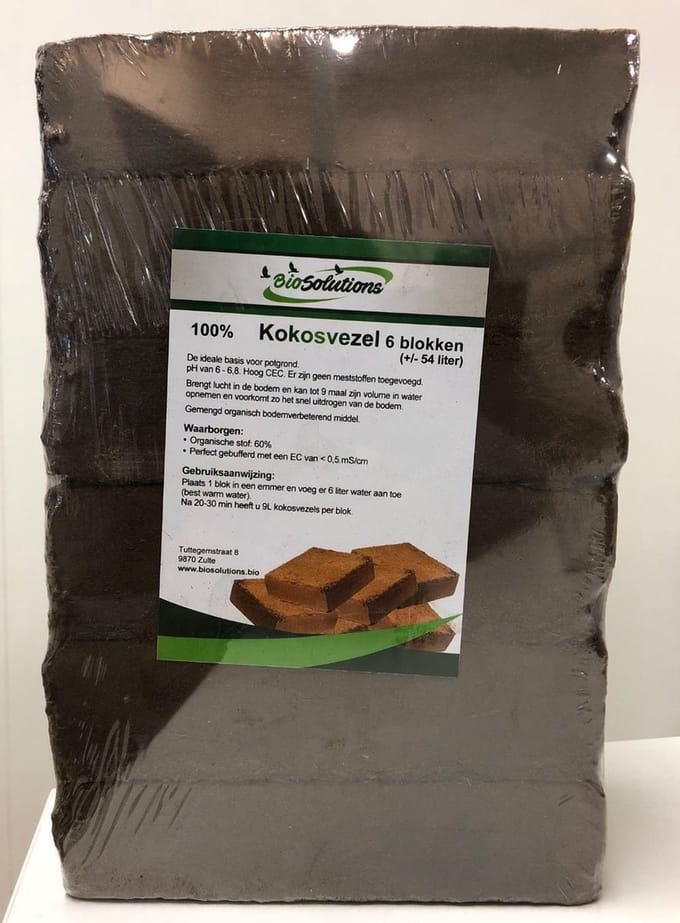 Kokosblokken - 6 blokken van 650 gram droog geperst - Geperste kokosvezels - kokosvezelblokken - kokos substraat - potgrond grondstof - BioSolutions