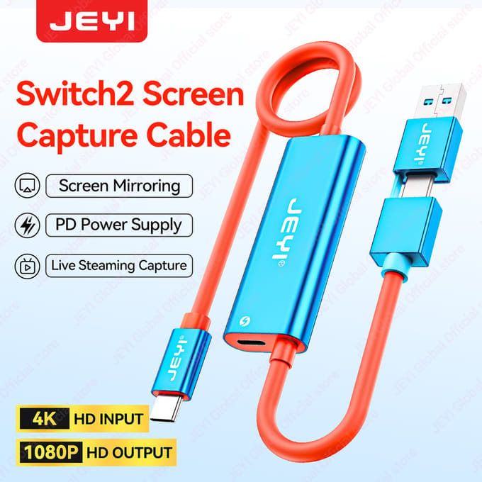 JEYI Video Capture Card met 100W PD USB C naar USB A/C Live en Record Video Audio Gaming voor Steam Deck Switch 2/1/OLED ROG PD Version