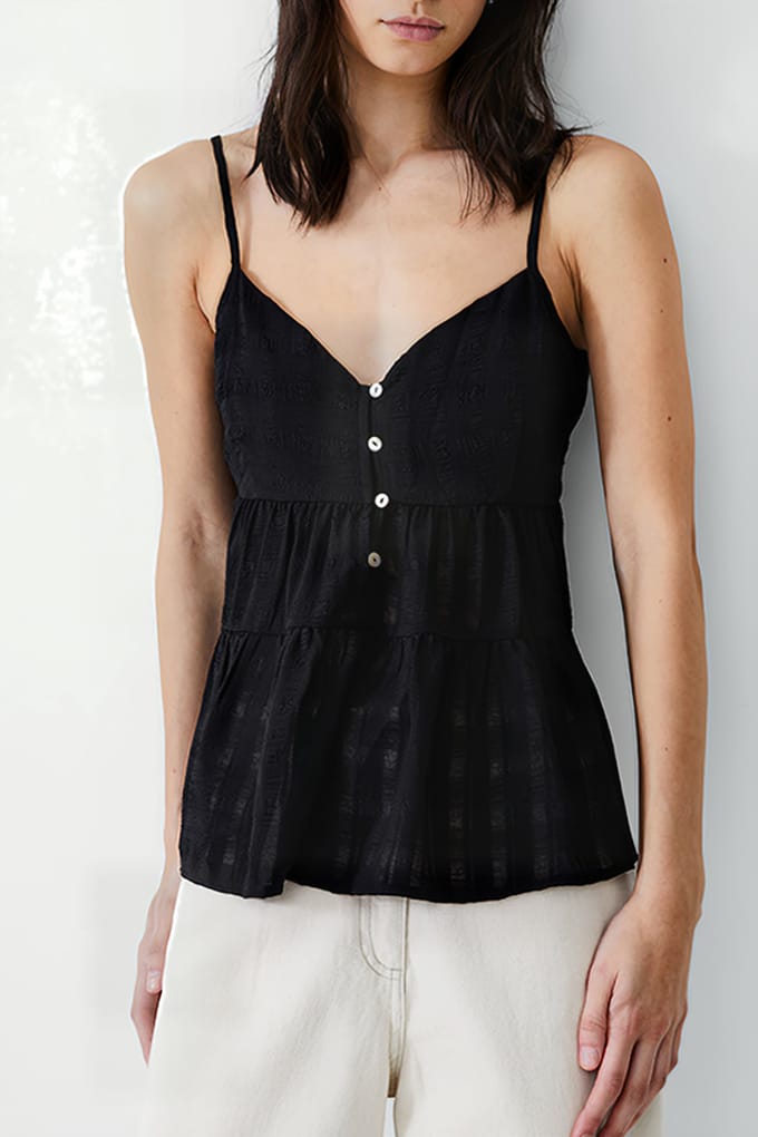 French Connection Strappy Panelled Cami Top Black Größe: 10 | Tanktops Outlet | Damen | Schwarz