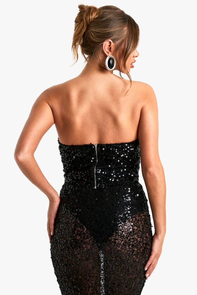 boohoo Dames Pailletten strapless longline korset | Black | Maat: 14