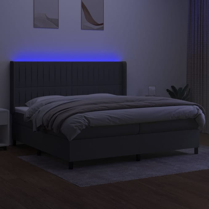 vidaXL - Boxspring - met - matras - en - LED - stof - donkergrijs - 200x200 - cm