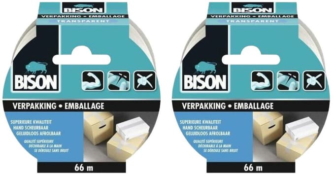 Bison Tape Verpakking Transparant - 2 x 66 meter - Voordeelverpakking