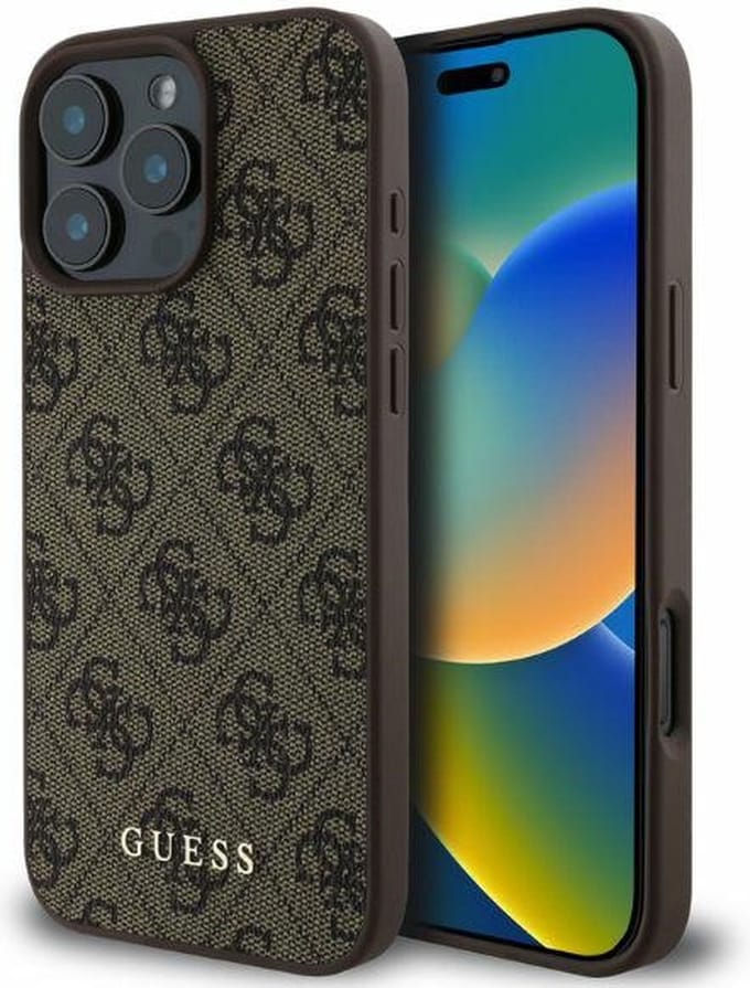 Hoes voor Apple iPhone 16 Pro, Guess, 4G Classic, Bruin