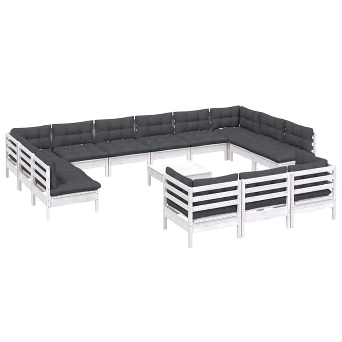 vidaXL - 14-delige - Loungeset - met - kussens - grenenhout - wit