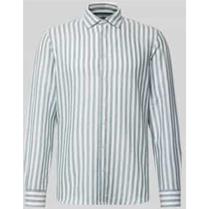 Slim fit business-overhemd van linnenmix met kentkraag