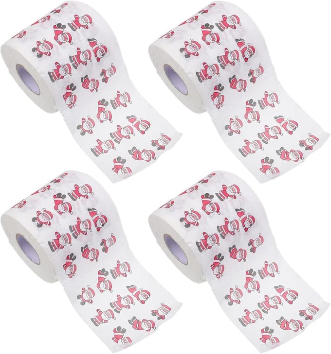Kerst Wc Papier - Feest Servetten - Themafeesten Aankleden - Kerst Print Ontwerp - 4 Rollen - Wit