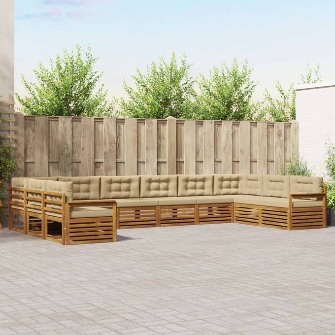 vidaXL - Sofa-Sets - 4 - st - Natuurlijk - en - Beige - Massief - Acacia - Hout