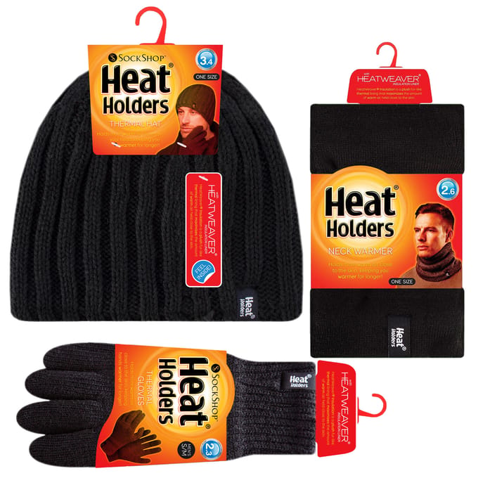 Heat Holders herenhoed, nekwarmer handschoenen set - Zwart