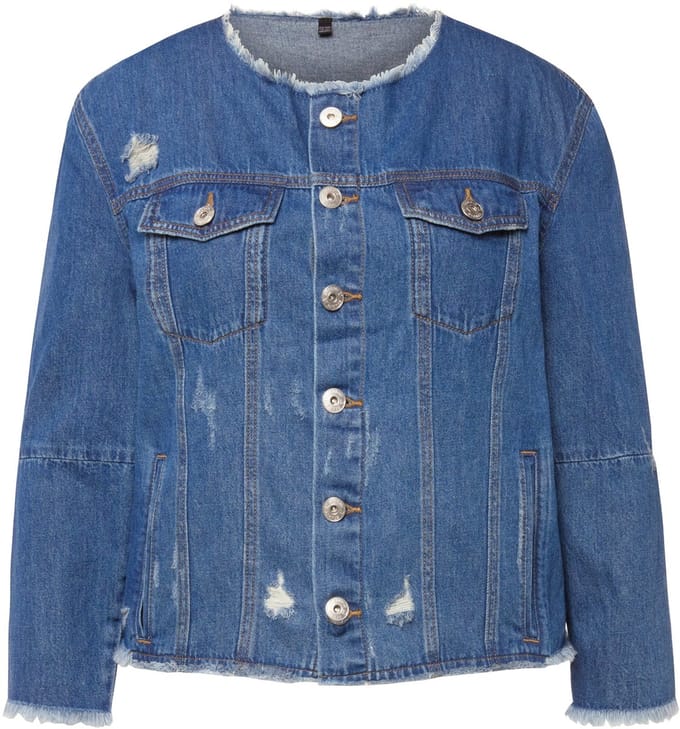 Studio Untold - Dames - Denim jas regular fit destroy-effecten patches - Blauw denim - Maat 46+