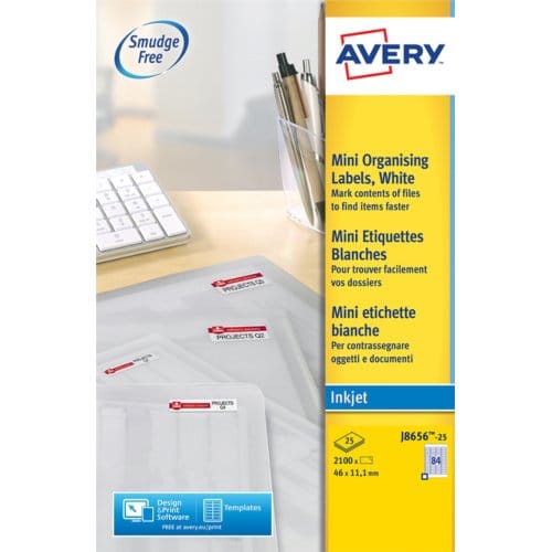 Etiket avery j8656-25 46x11.1mm wit 2100 etiketten