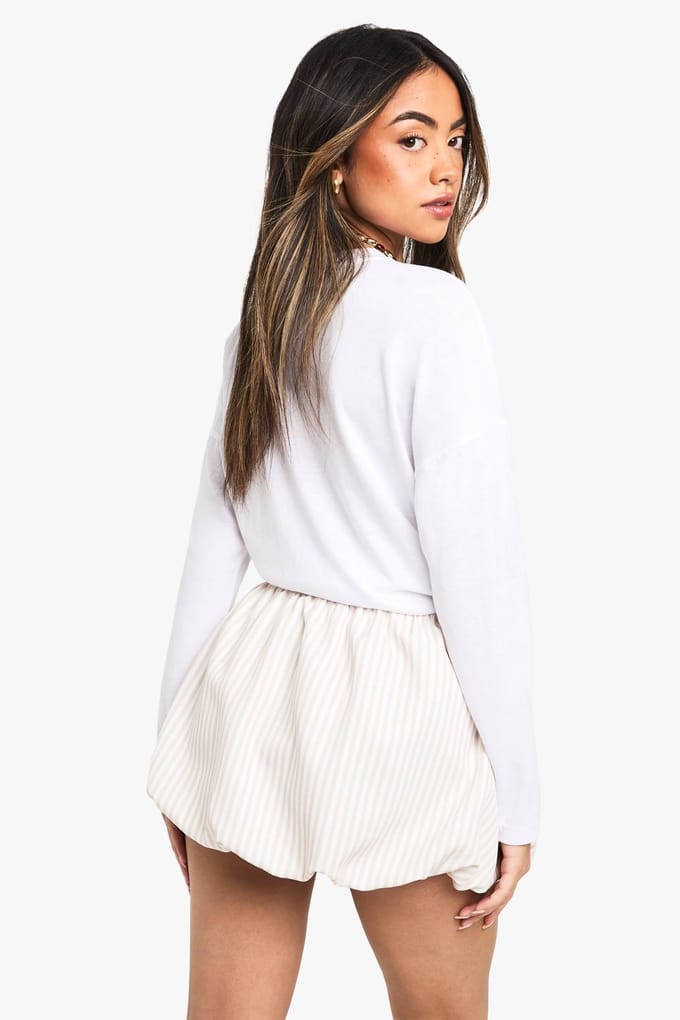 boohoo Dames Strepen geweven Puffball mini-rok | Stone | Maat: 16