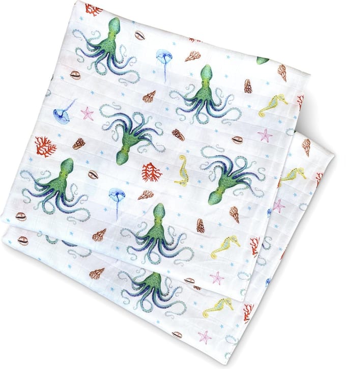 World of Mies hydrofiele doek bamboe - 2 stuks - octopus - 60x60cm