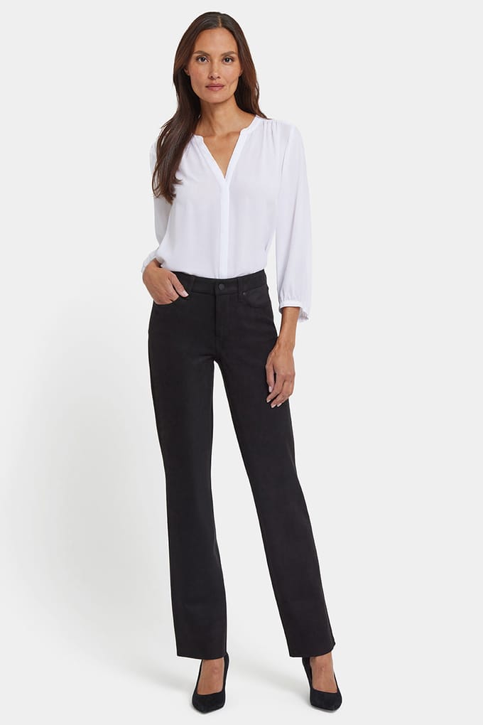 Marilyn Rechte Broek in Stretch Faux Suède | Zwart