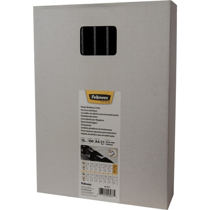 Fellowes Bindruggen 19 mm – 150 Vel – Plastic Bindrug A4 – 21 Rings – Voor Inbindmachines (Set)