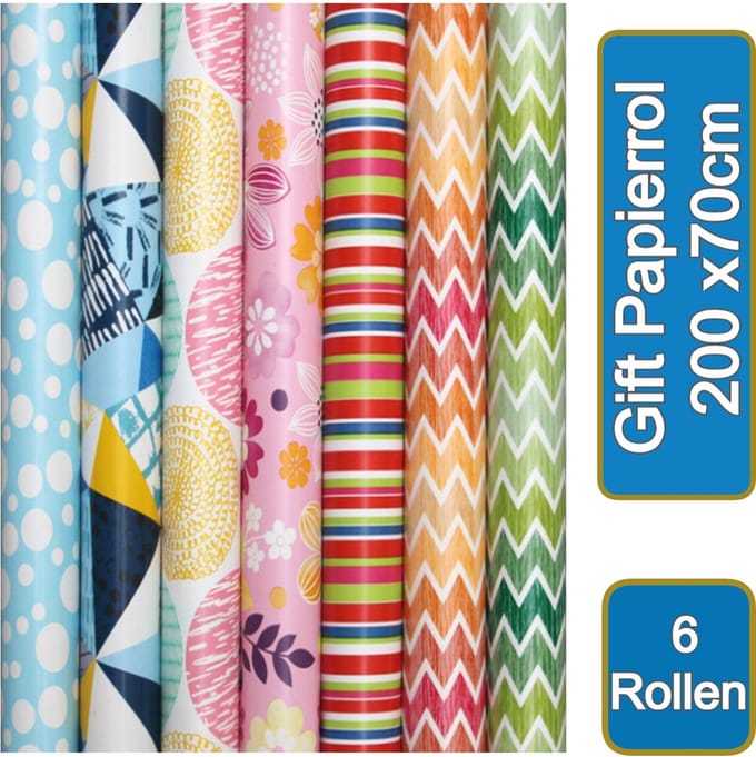 Borvat® | Gift papierrol | 200 x70cm | Modern motieven | 5 STUKS