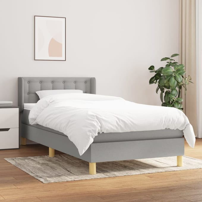 vidaXL - Boxspring - met - matras - stof - lichtgrijs - 90x200 - cm