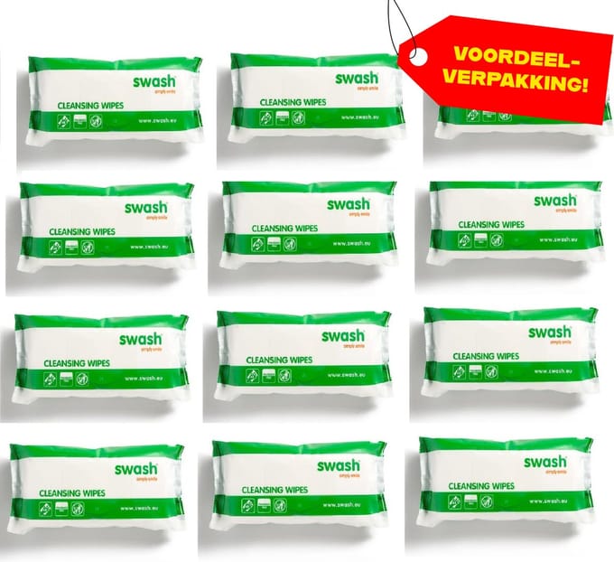 Swash Cleansing Wipes Parfumvrij - 12x48 stuks voordeelverpakking