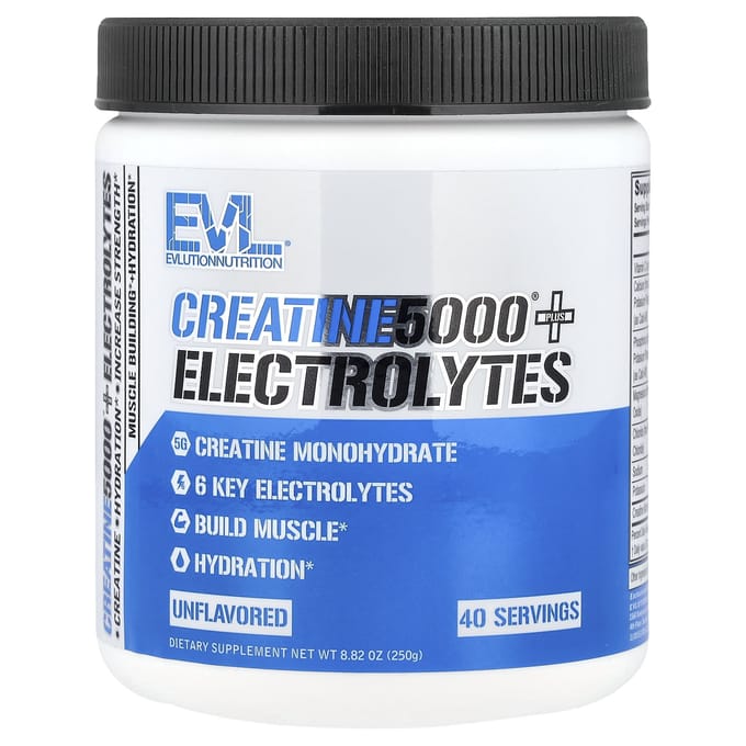EVLution Nutrition, Creatine5000® Plus Elektrolyten, Ongezoet, 250 g (8,82 oz)
