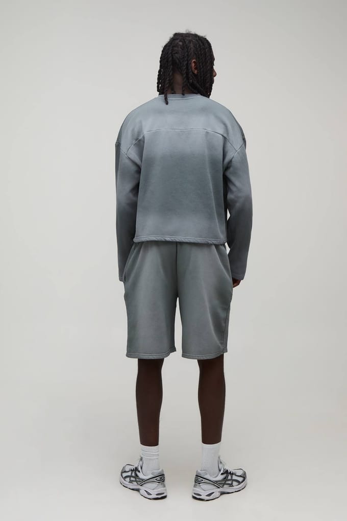 Gekrompen Paneel Wash Sweatshirt Kort Trainingspak | Light Grey | Size Medium