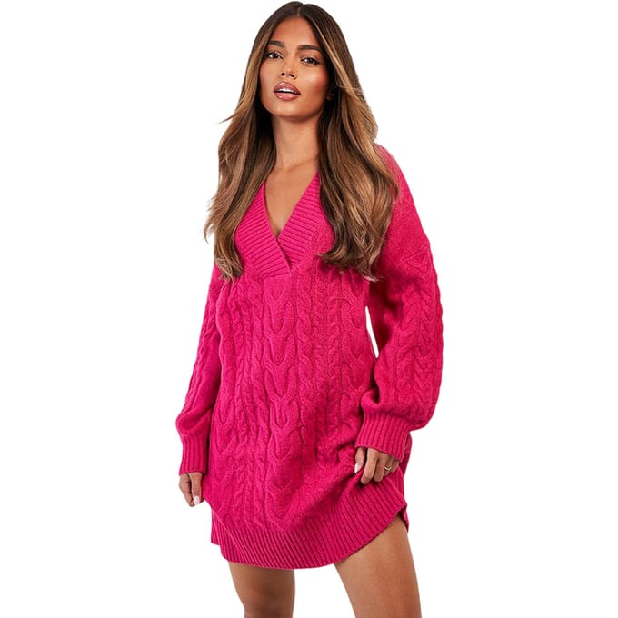 Threadbare Dames/Dames Krijt Kabel Gebreide Trui Dress (Roze)