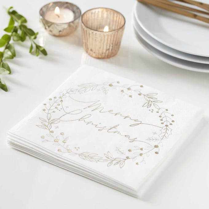 Ginger Ray - Servetten - Kerst Traditioneel - Kerstdeur - rood (16 stuks)