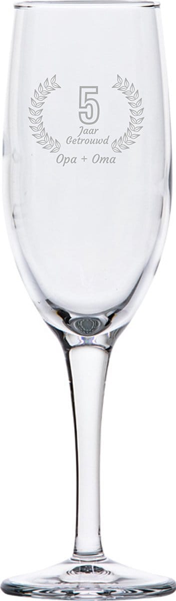 Gegraveerde Champagneglas 16,5cl Opa + Oma 5 jaar getrouwd
