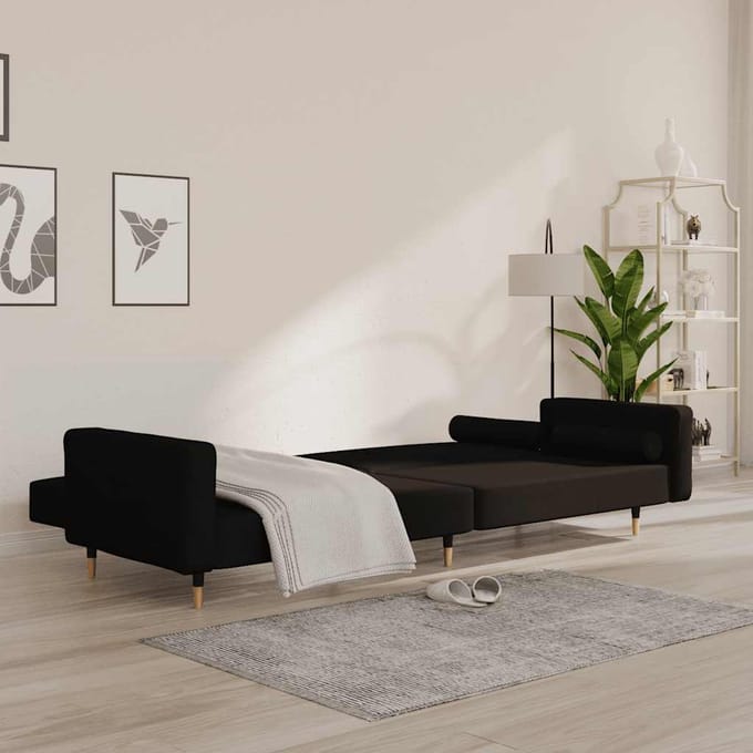 vidaXL - Slaapbank - 2-zits - met - 2 - kussens - fluweel - zwart