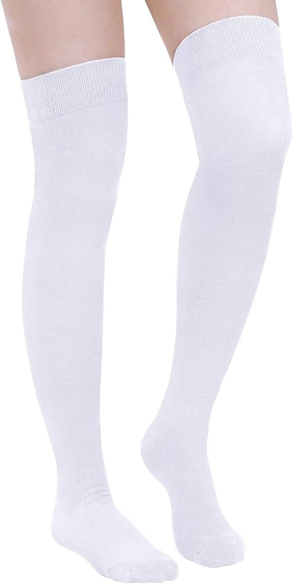 Dames Kousen tot de Dijen, Witte Kleur, Maat Medium, Perfect voor Mode en Comfort
