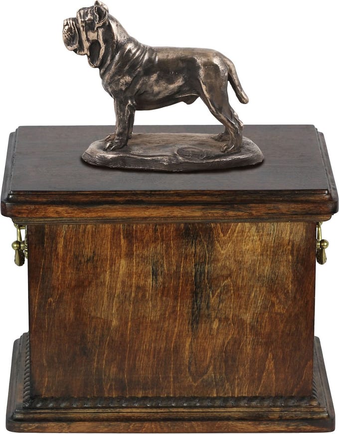 Elegante urn voor de as van een Neapolitaanse Mastiff met beeldje