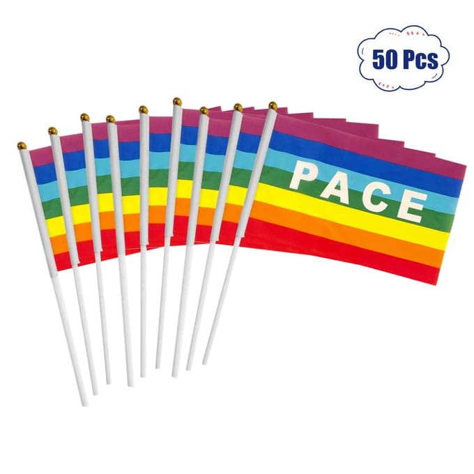 50/100 Stuks Mini Vredesvlag Regenboog Pacifistische Vlag Handheld Polyester Vredesvlag