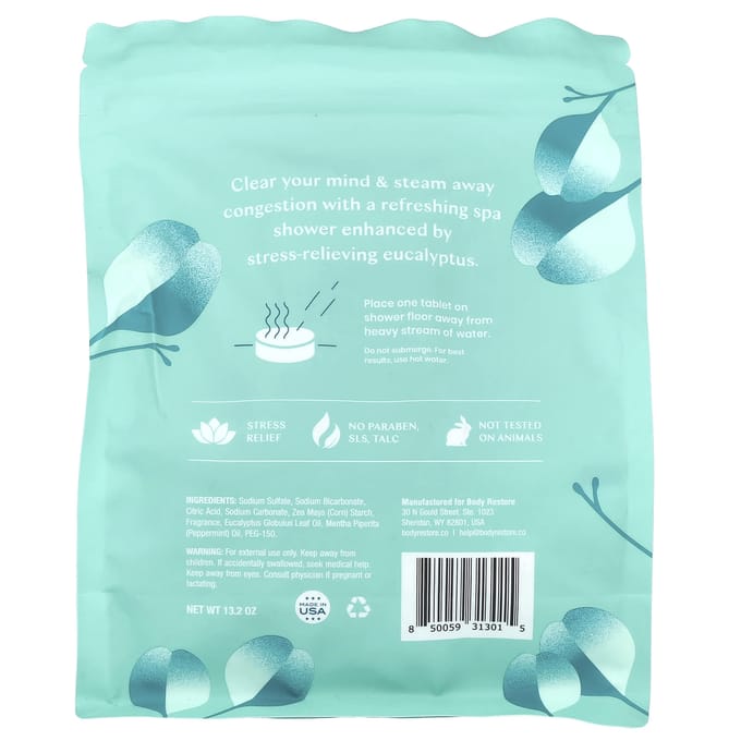 Shower Steamers Eucalyptus & Mint 15-pack - Body Restore - Douche Tabletten met 100% Etherische Eucalyptusolie - Aromatherapie Douche - Voordeelpak