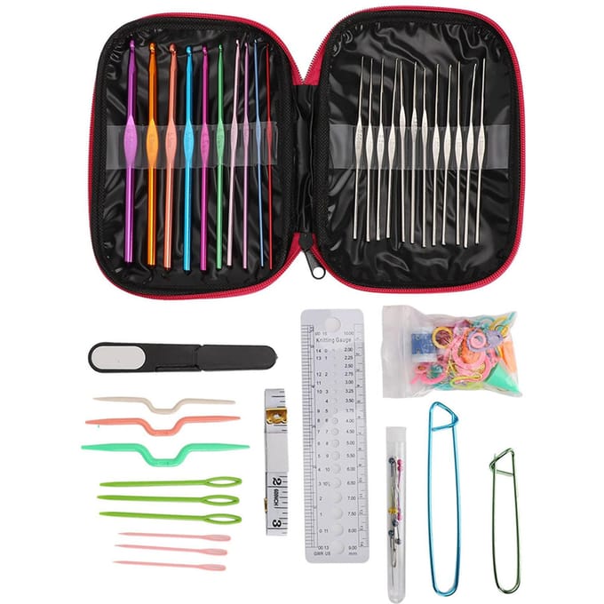 100 stuks set trui brei gereedschap 22 metalen haaknaalden set naai gereedschap kit met doe-het-zelf roze