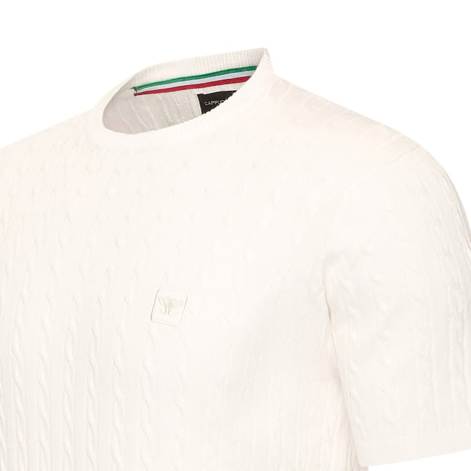 Cappuccino Italia - Heren Tee SS Loreto Cable Knit - Wit - Maat M