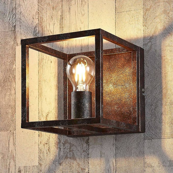Lindby - wandlamp - 1licht - Metaal - H: 18 cm - E27 - roest antiek