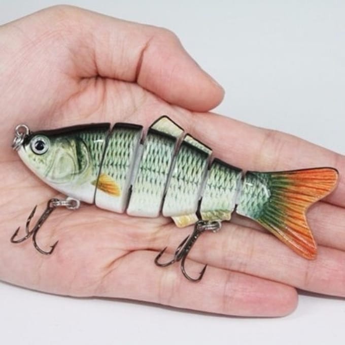 Visaas 5 Segmenten Crank 3D Ogen Visvorm Tackle Haak 1 stuks gray