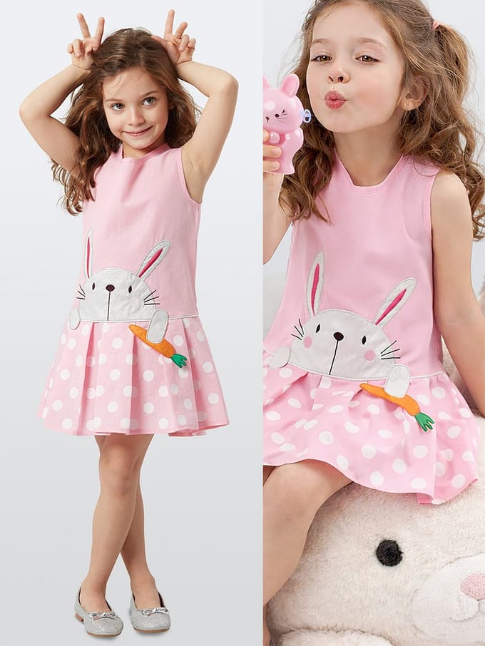Denokids CFF-19Y1-083 Roze Meisjesjurk met Konijnenprint 128