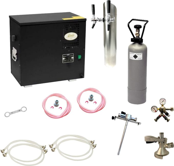 Complete Set - Biertap - AS-40, 2-kraans - Waterbadkoeler - Thuistap - Bierkoeler - met Fustkoppeling Type A, Adapter 5 liters