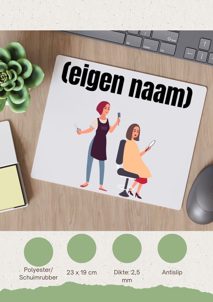 Akyol - kapper vrouw met eigen naam Muismat - Kapper - barbers - collega's - verjaardag - afscheidscadeau - geschenk - kado - 23 bij 19 cm
