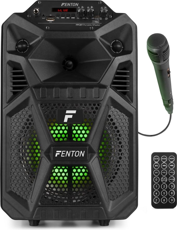Karaoke set - Fenton FPC8T - Karaoke speaker op accu - 100 Watt - Karaoke set met microfoon