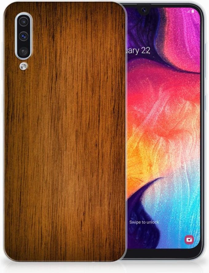 Samsung Galaxy A50 Bumper Hoesje Donker Hout
