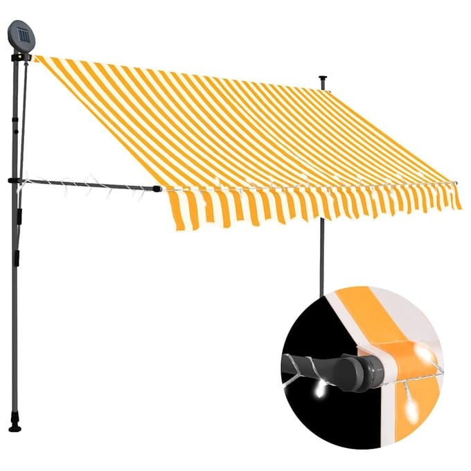 vidaXL - Luifel - handmatig - uitschuifbaar - met - LED - 300 - cm - wit - en - oranje