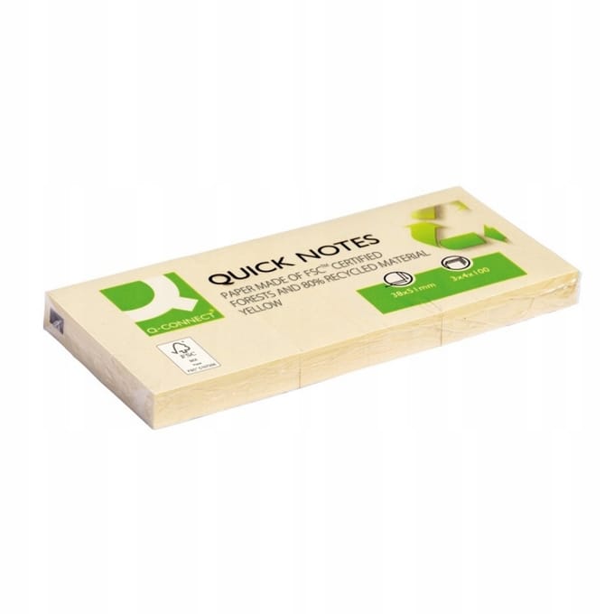 Q-Connect Geeltjes 3x100 Vel, 38x51mm, 80% Gerecycled