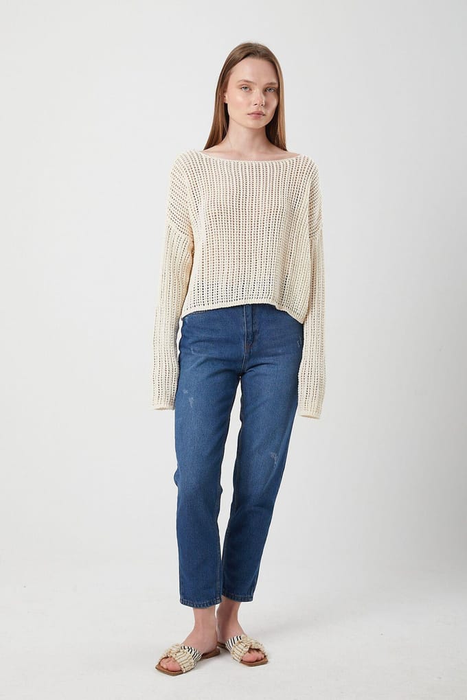 Gehaakt Crop Top met Boot-Hals