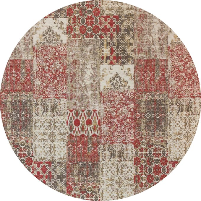 Vintage rond vloerkleed - Patchwork - Tapijten woonkamer - Cranberry Rood - 200cm ø