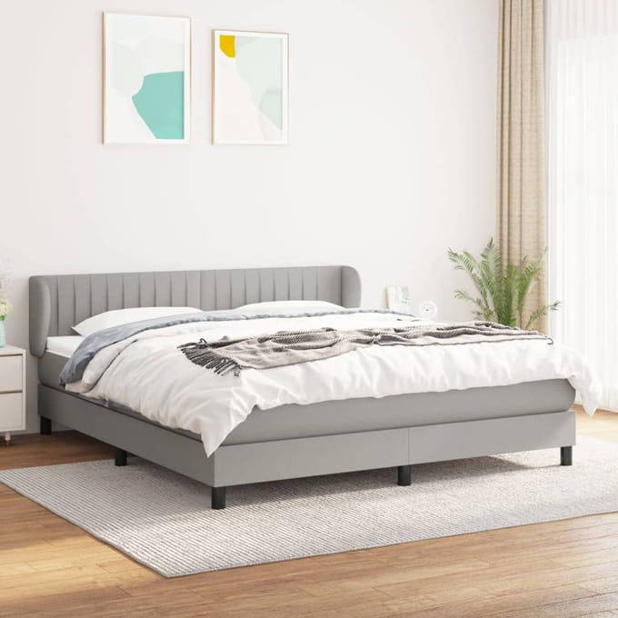 vidaXL - Boxspring - met - matras - stof - lichtgrijs - 180x200 - cm