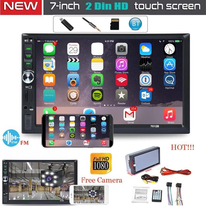 7 inch 2 Din HD Autoradio Stereo Touchscreen met Gratis Achteruitrijcamera Dubbele Mirror Link Ondersteuning Android en IOS Telefoon gray