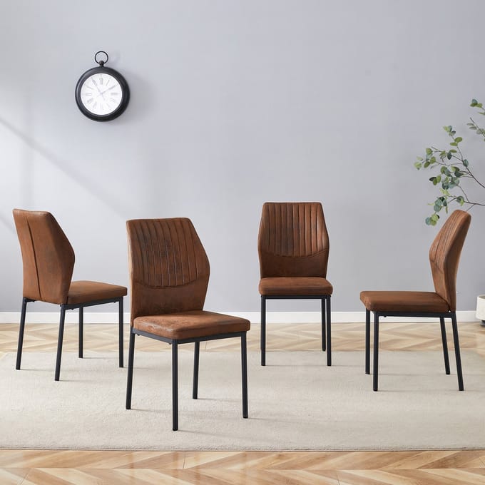 Eetkamerstoelen - 4-delig - Tech stof verticale reliëf - eetkamer - Tech stof - Bruin Zwart