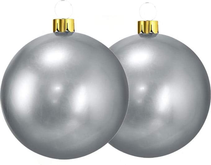 Christmas Decoration mega grote kerstballen - 2x - 45 cm - zilver - opblaasbaar
